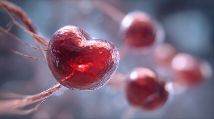 Poster - Unique Heart-Shaped Blood Cell Concept Rendered in Soft 3D Showcasing Intricate Details and Color Dynamics
