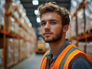 Poster - Warehouse worker operating a forklift in an industrial setting