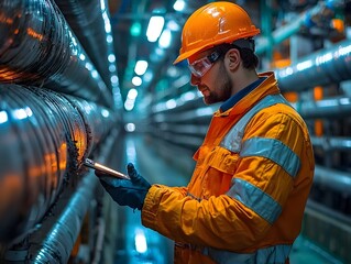 Poster - Infrastructure worker inspecting underground pipes