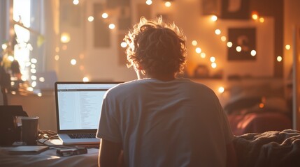 Poster - Soft lighting creates a cozy atmosphere for late-night studying or working at home during quiet evening hours