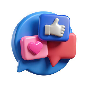 Social media icons like heart and chat bubbles isolated on transparent background