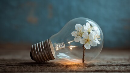Poster - Blooming Flower Inside Lightbulb Symbolizes Growth and Creativity in a Simple yet Striking Composition