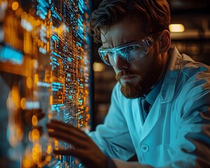 Poster - A scientist working on an sentiment detection algorithm in a high tech lab