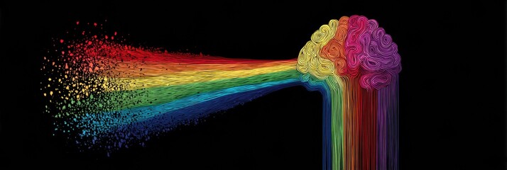 Poster - Neurodiversity Concept Illustrated With a Rainbow Flowing From Brain to Heart, Emphasizing Emotional Connection and Cognitive Diversity