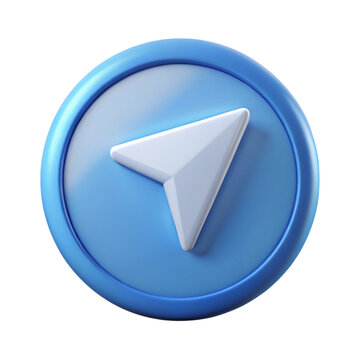 3d rendered navigation icon featuring a compass pointer and blue circle with black background