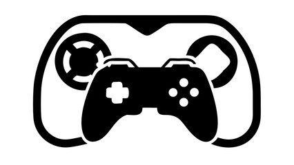 Fototapete - Illustration of a black and white game controller with directional pad and button layout design element silhouette
