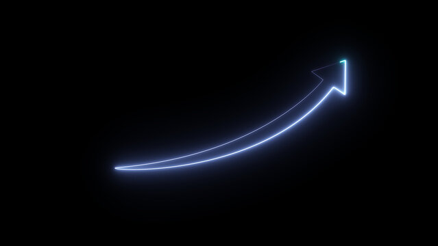 Upward arrow icon illustration. neon business graph cart on black background.	