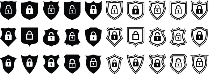 Poster - Collection of shield and padlock icons representing digital security and protection
