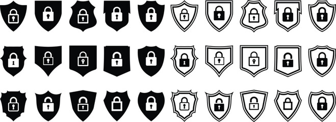 Poster - Collection of shield emblems with padlock symbols representing security concepts