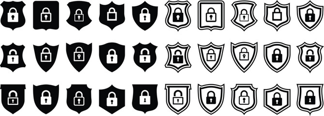 Poster - Collection of shield icons with padlocks representing security and protection