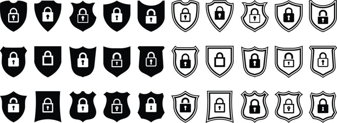 Poster - Security shield icons with padlock symbol showing digital protection and privacy