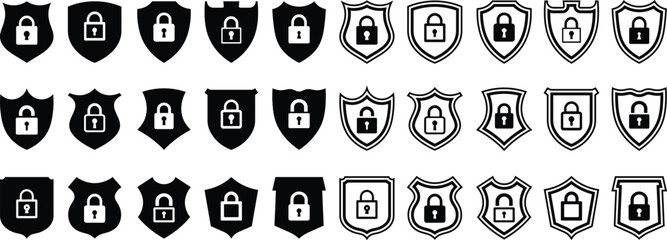 Poster - Diverse collection of shield icons with padlocks representing security and protection