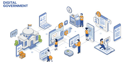 Poster - Digital government transformation vector illustration: isometric design for technology and administration concepts