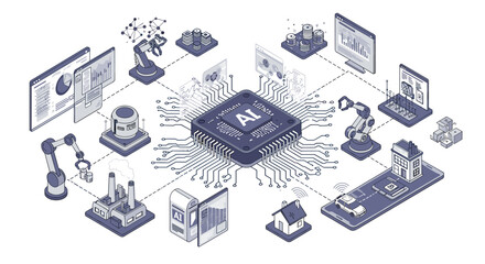 Poster - Ai technology in industry: flat vector illustration for business and tech posters