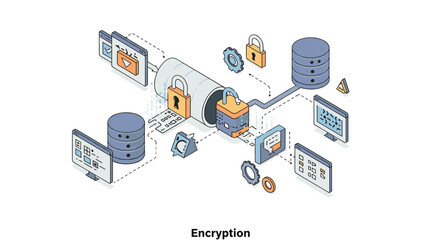 Poster - Isometric cybersecurity concept vector illustration for encryption design