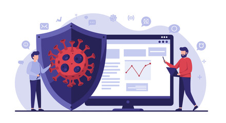 Poster - Cybersecurity and virus protection: flat vector illustration for web and print design