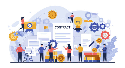 Poster - Business collaboration contract vector illustration in flat style for print and web design