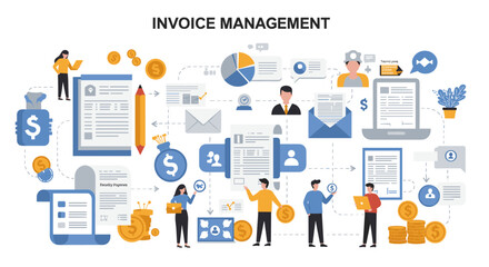 Poster - Vector illustration of invoice management process design for posters in flat style
