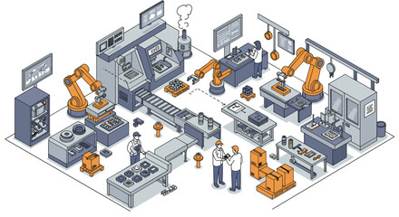 Poster - Factory automation vector illustration: isometric design for technology and industry concepts