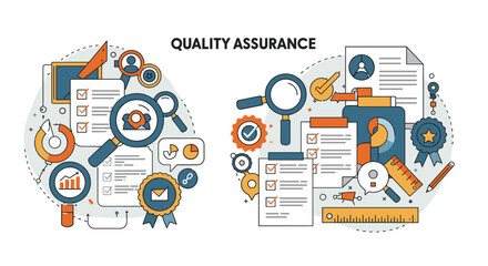 Poster - Quality assurance tools vector illustration for business strategy and management in flat design