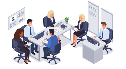 Poster - Teamwork in modern office environment vector illustration for project collaboration design