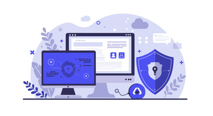 Poster - Cybersecurity concept vector illustration: digital protection design in flat style for poster or web