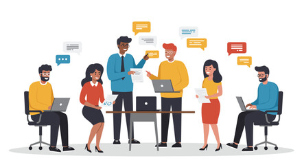 Poster - Team collaboration in office vector illustration: modern flat design for workplace posters