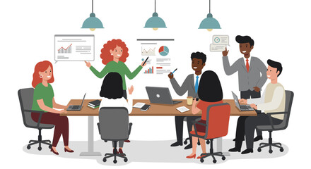 Poster - Business meeting vector illustration in a modern office setting for poster design