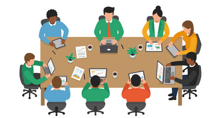 Poster - Business meeting vector illustration design, office team collaboration, flat style