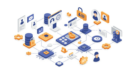 Poster - Isometric digital security network vector illustration for poster and web design