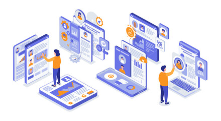 Poster - Business analytics isometric vector illustration for digital marketing and data analysis design