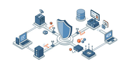 Poster - Cybersecurity network concept: isometric vector illustration for digital protection design