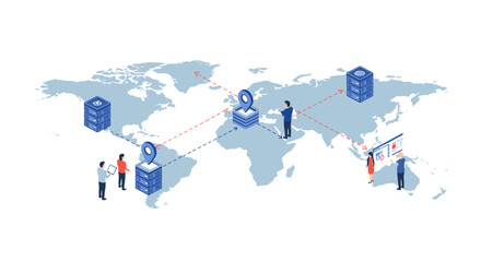 Poster - Global network data distribution vector illustration - isometric style design for technology concepts and presentations