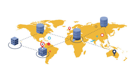 Poster - Global network technology vector illustration for it infrastructure and data centers in flat style