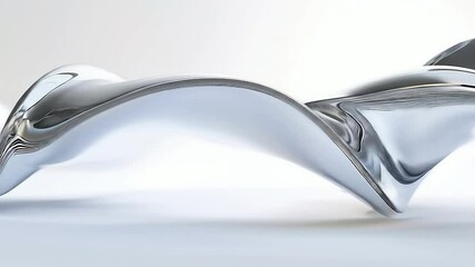 Poster - Abstract animation of flowing, reflective liquid silver waves on white background, symbolizing fluidity, motion, transformation, and elegance