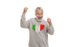 © New Africa - Excited fan with flags of Italy on his face and sweater against white background. Banner design