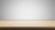 © Setiadi - Empty Light Brown Wooden Tabletop Against a Gray Background