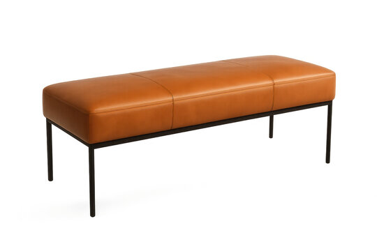 Modern brown leather bench isolated on transparent background, contemporary style