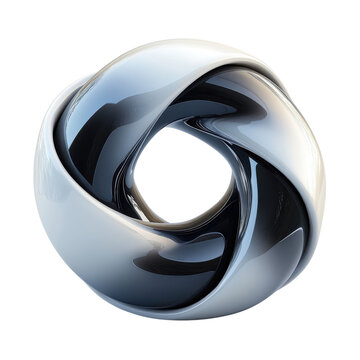 Twisted Sphere Abstract Art Shiny Object Interlocking Rings 3D Rendered on transparent background