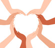 © vesvocrea - Unity and diversity forming heart of a diverse group of people connected together as a supportive symbol of sense of and togetherness. Diverse Hands Forming Heart Symbol of Unity, Love, Friendship