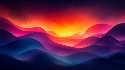 Wall Mural - vibrant abstract landscape with rolling, colorful waves. dynamic gradient of red, orange, pink, purp