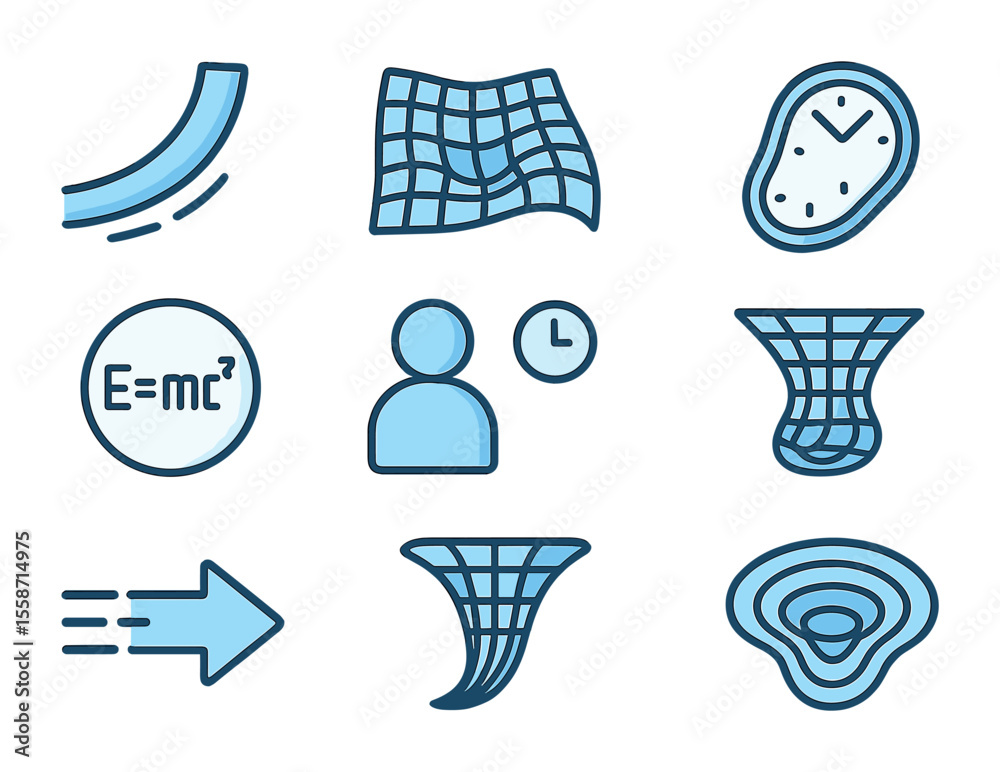 Space-Time Distortion Icons. Flat icon set of space-time distortion ...