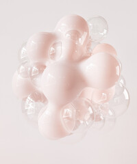 Poster - Abstract cosmetic textures concept background. 3d rendering glossy cream metaballs and shampoo bubbles.