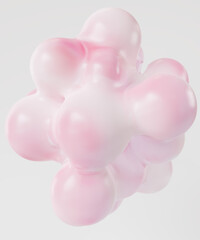 Poster - Creamy foam abstract 3d rendering organic shape. Pink and white gradient bubbly and puffy liquid cloud.