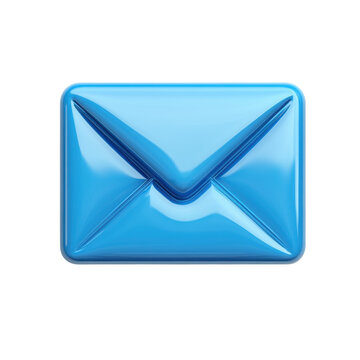 Sky Blue Email Envelope Icon 3D Rendering Glossy Email Symbol for on transparent background