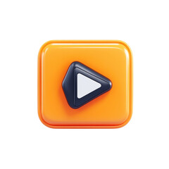 Leinwandbilder - Glossy Play Button on Orange Square Streaming Icon Media Player Video on transparent background