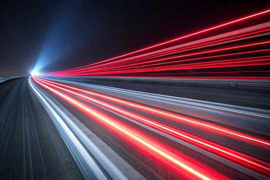 aser trail and speed light with redbeam, modern street flash and night motion effect on abstract highway, PNG blur streak for futuristic dynamic road design and traffic concept.