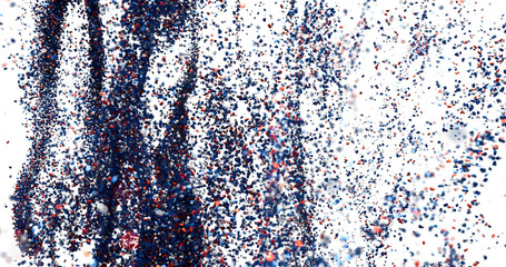 Leinwandbilder - Dynamic abstract background with blue and red particles exploding and scattering.