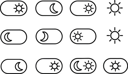 Poster - Toggle Switch Icons for Light and Dark Mode Representing Sun and Moon in a Simple Outline Style