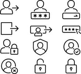 Poster - User Account Access and Security Icons Set Outline Style for Website and Application Interface Design